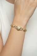 14K CUBIC ZIRCONIA "HUGS & KISSES" HEART LINK BRACELET