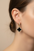 14K BLACK ONYX CLOVER DROP HUGGIE HOOP EARRING RH-02660005X