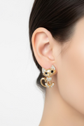 14K RHINESTONE-ENCRUSTED KITTEN EARRING