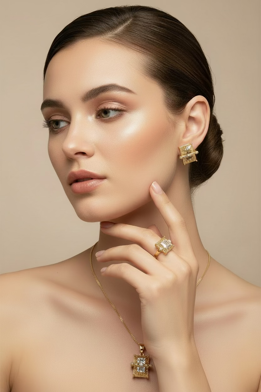 14K CHAMPAGNE CRYSTAL MATCHING 3-SET