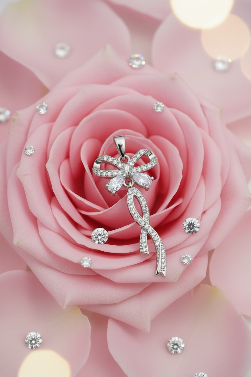 WHG CUBIC ZIRCONIA RIBBON BOW PENDANT
