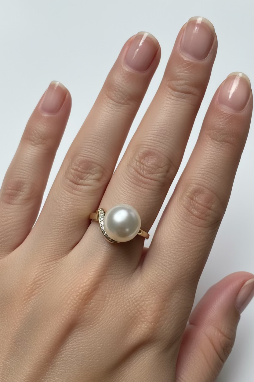 14K PEARL AND DIAMOND BYPASS RING X000950673