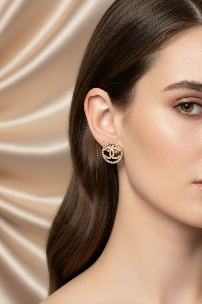 14K INSP CC CRYSTAL ROUND CHAIN EARRING