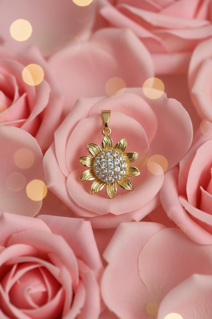 14K SUNFLOWER SPINNER PENDANT