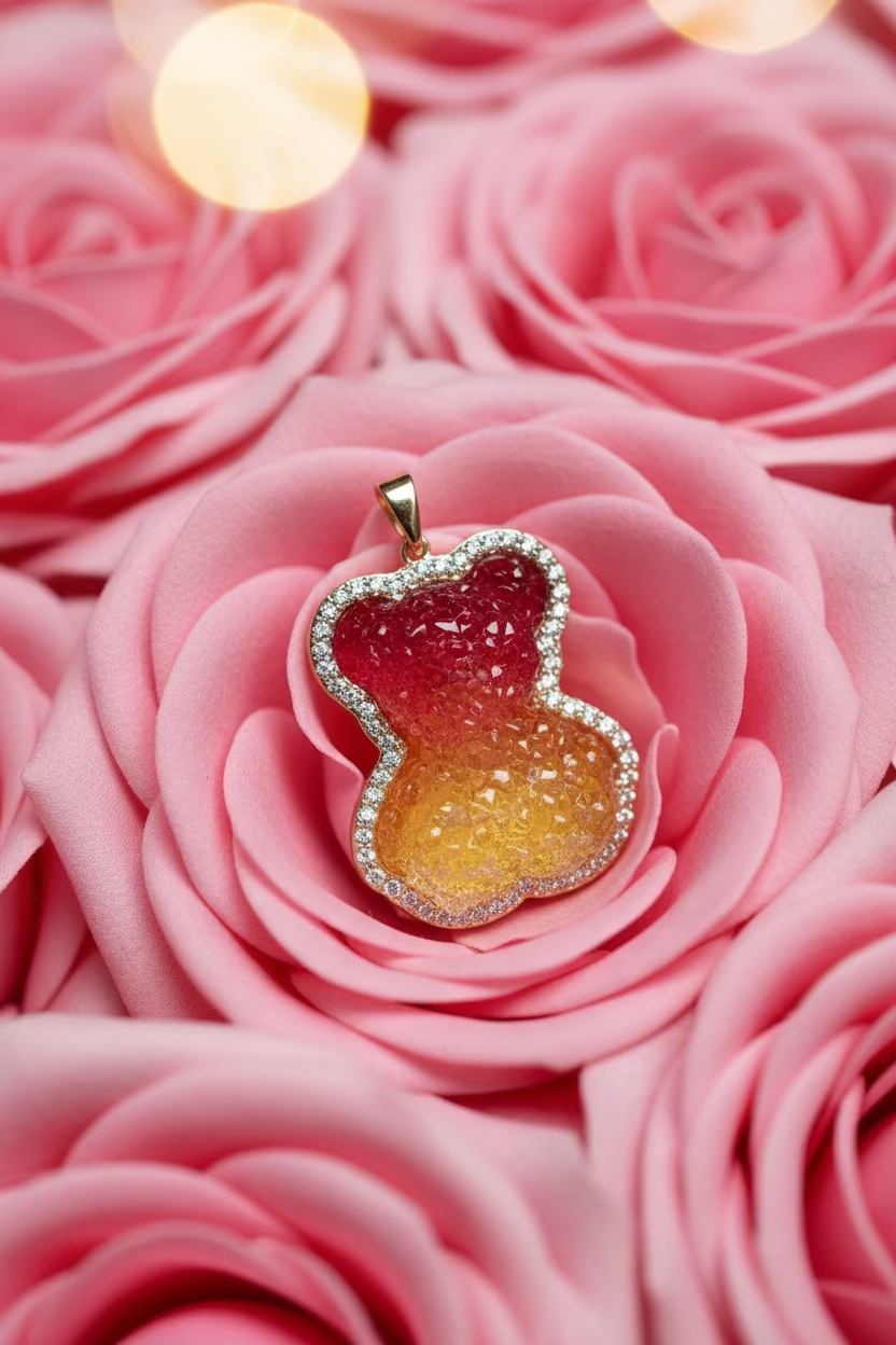 14K ORANGE-RED GUMMY BEAR PENDANT