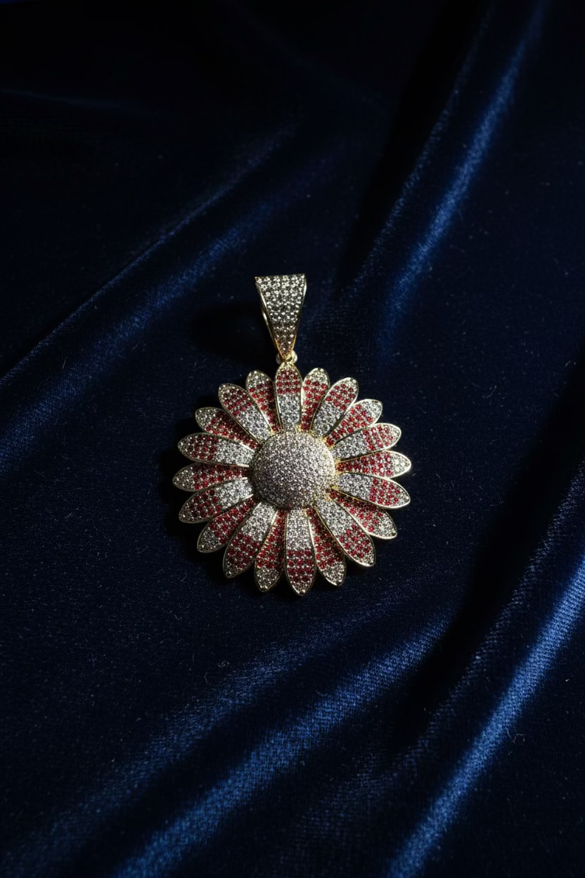 14K RED-CLEAR SUNFLOWER PENDANT X001190912