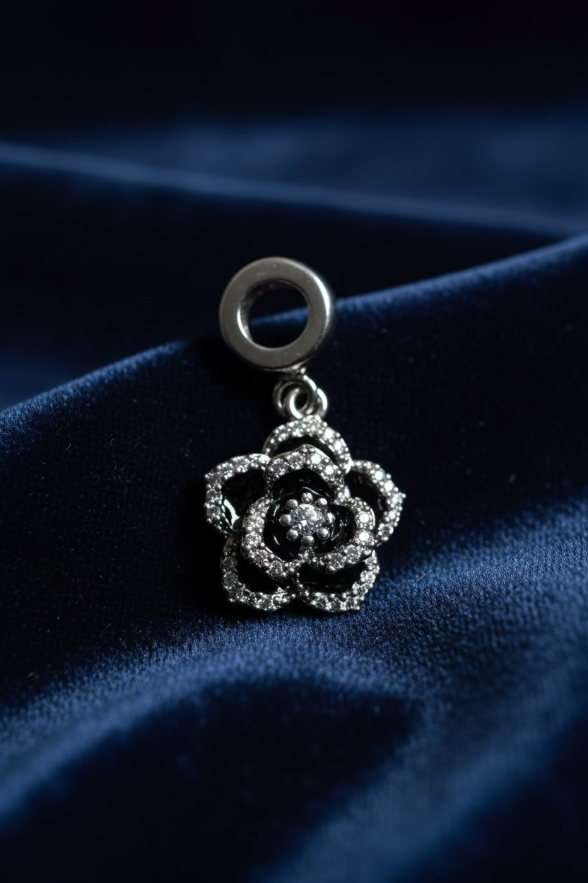 WHG ENAMEL ROSE FLOWER DANGLE CHARM PANDORA