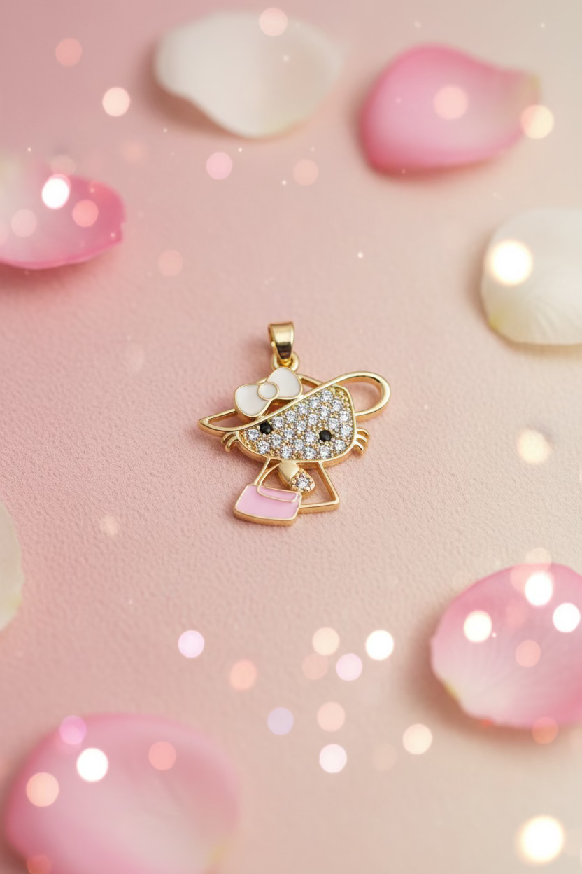 14K ICED-OUT HELLO KITTY CHARM PENDANT