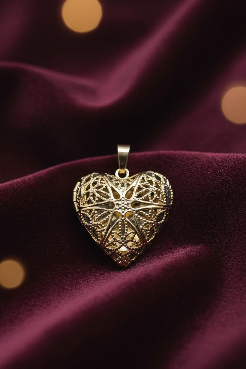 14K FILIGREE HEART LOCKET PENDANT