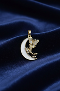 14K CRESCENT MOON AND BUTTERFLY PENDANT