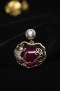 14K RED CHINESE RUYI LOCK AND KOI FISH PENDANT