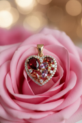 14K MULTI-GEMSTONE CLUSTER HEART PENDANT