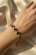 14K BLACK ONYX HALO CLOVER TENNIS BRACELET