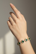 14K ESMERALD HALO CLOVER TENNIS BRACELET