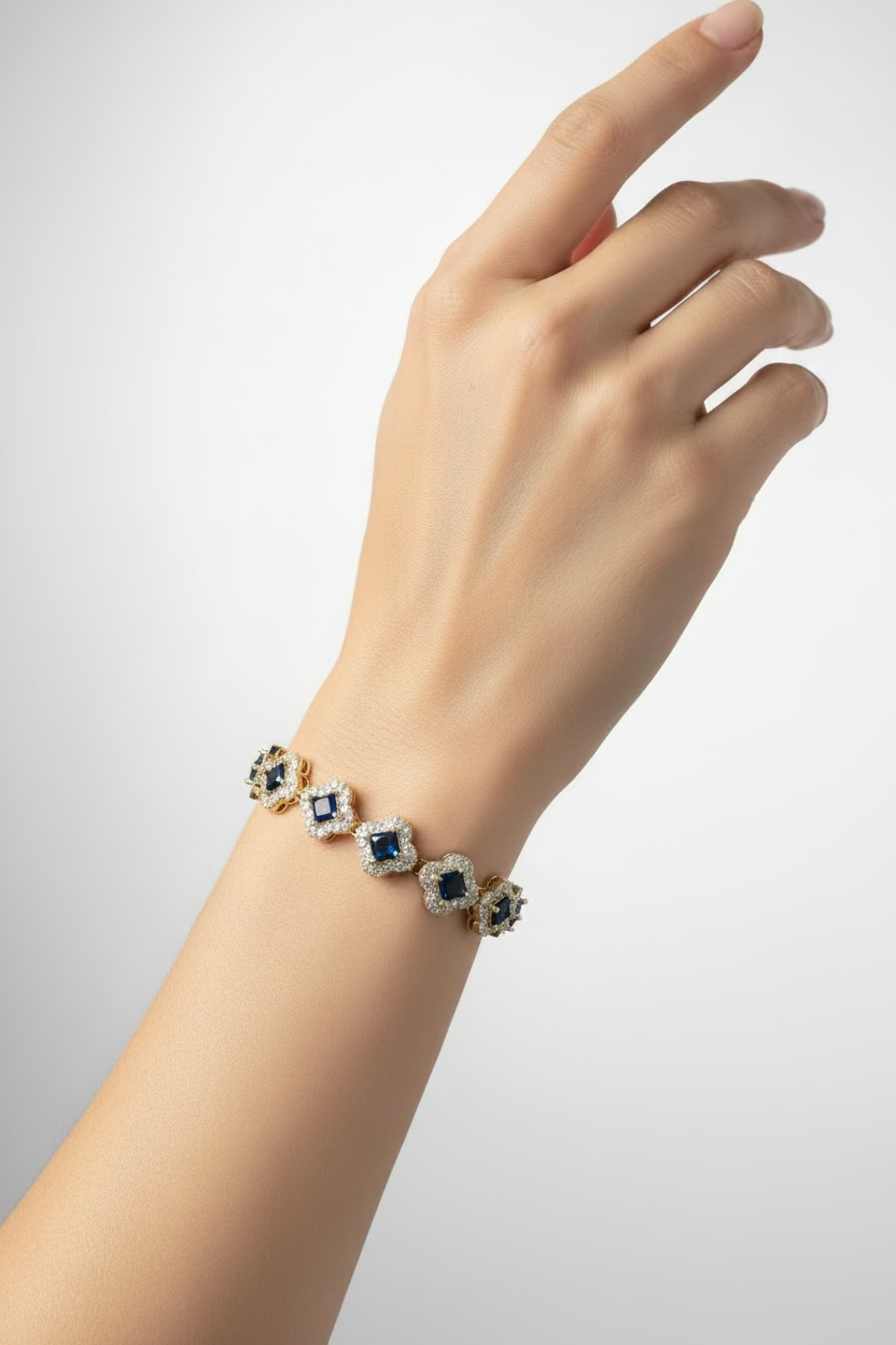 14K SAPPHIRE HALO CLOVER TENNIS BRACELET