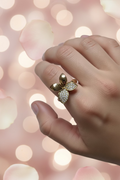 14K TWO-TONE PAVE DIAMOND/MOISSANITE 4-PETAL FLOWER RING
