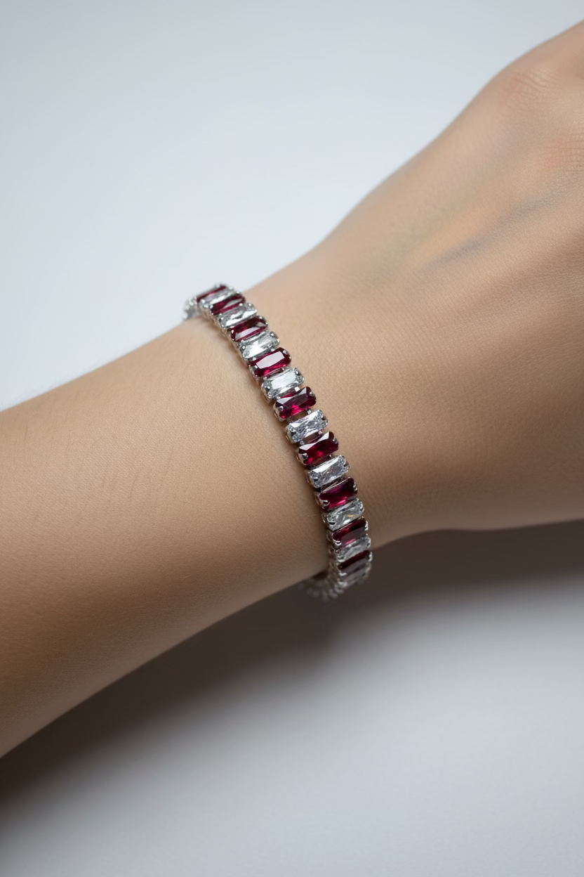 WHG ALTERNATING RUBY AND DIAMOND CUT TENNIS BRACELET