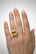 14K RADIANT CUT YELLOW SAPPHIRE HALO RING