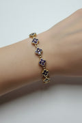14K PURPLE GEMSTONE CLOVER TENNIS BRACELET