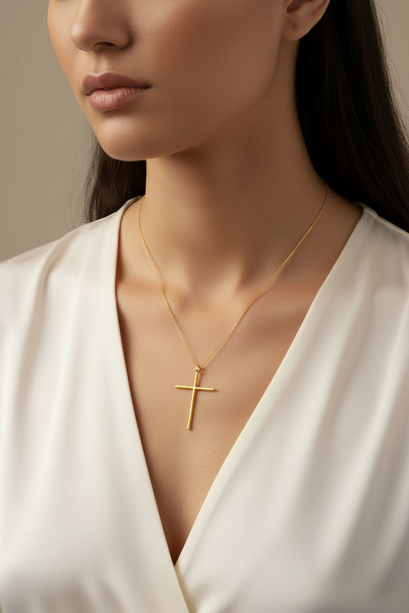 14K STICK CROSS PENDANT 40+5CM NECKLACE ST-10900002
