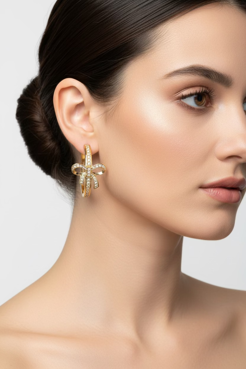 14K BOW HOOP EARRINGS SH2844D