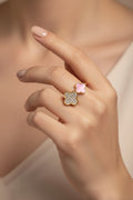 14K CLEAR/PINK DOUBLE CLOVER MOTIF RING WD4210D
