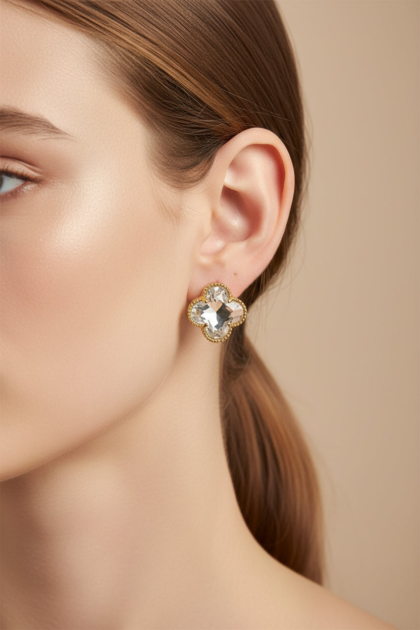 14K CLEAR CLOVER STUD EARRING RH-14780001