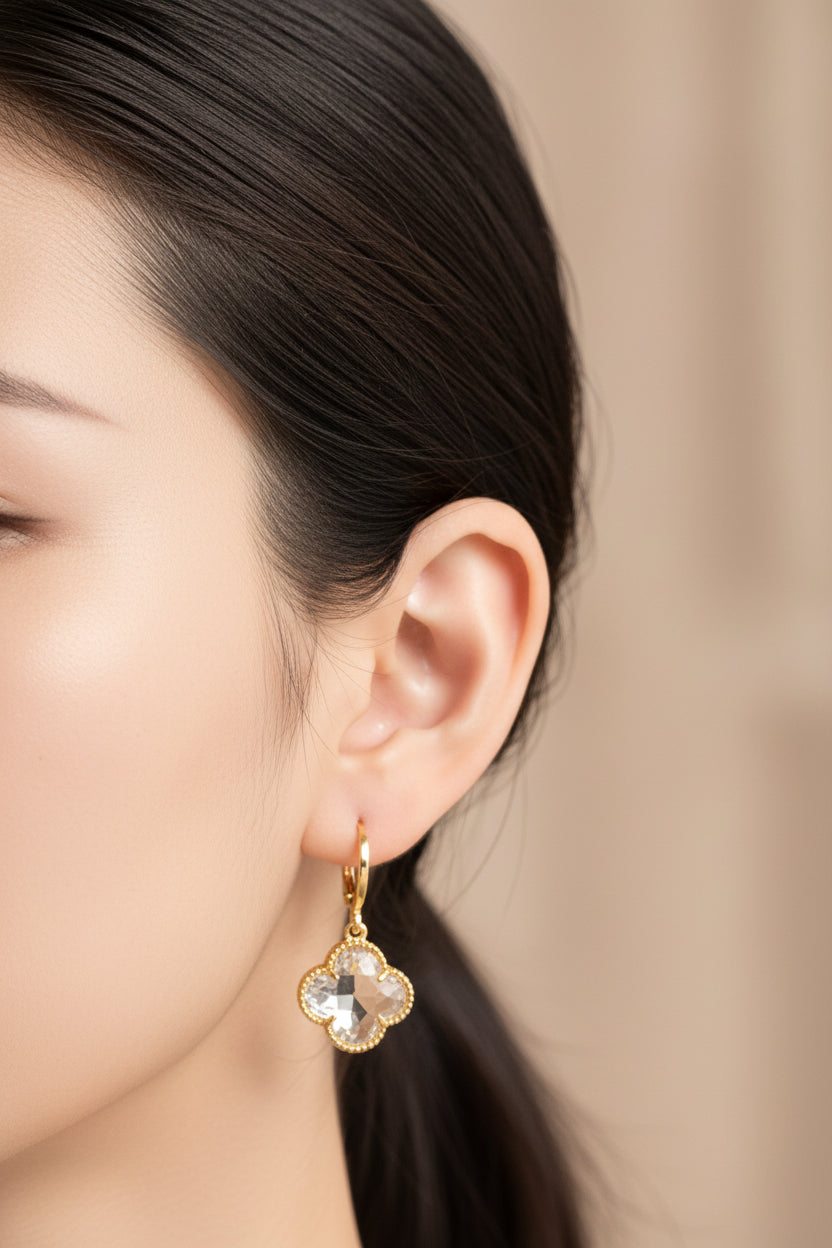 14K CLEAR CLOVER DESIGN DANGLE EARRING RH-08280007