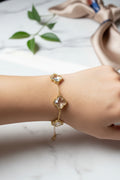 14K CLEAR CLOVER DESIGN LINKS BRACELET GT-08890013