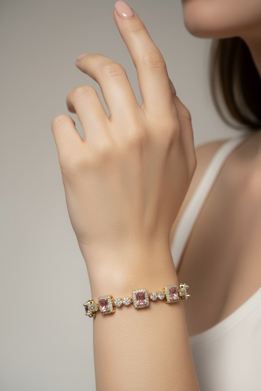 14K ICED OUT PINK HALO TENNIS BRACELET