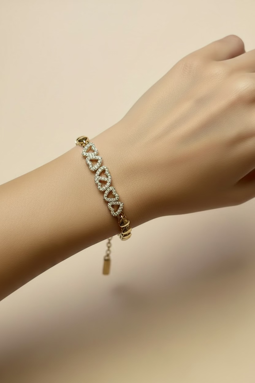 14K CLEAR HEART-TO-HEART LINK BRACELET