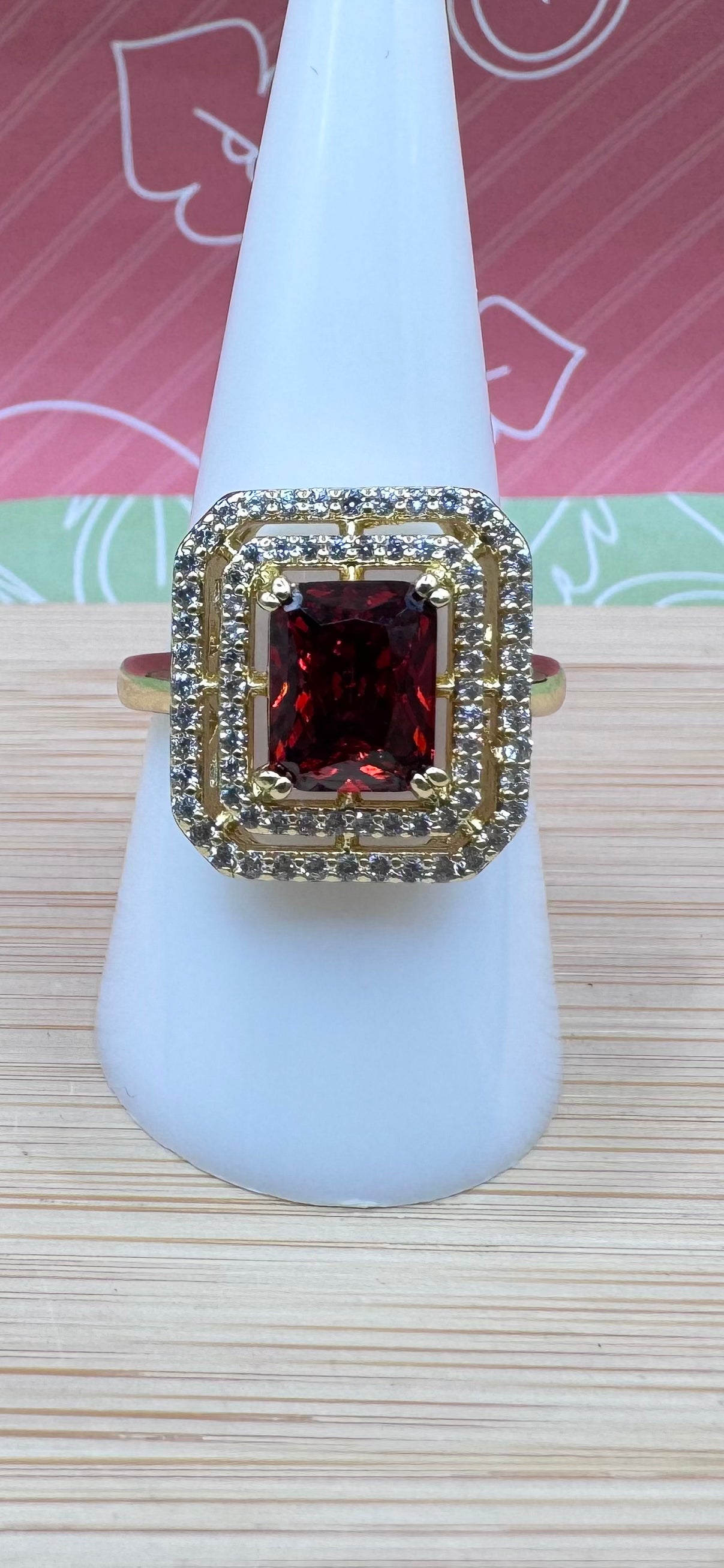 14K. Square Bling Red Ring SCF-0506R