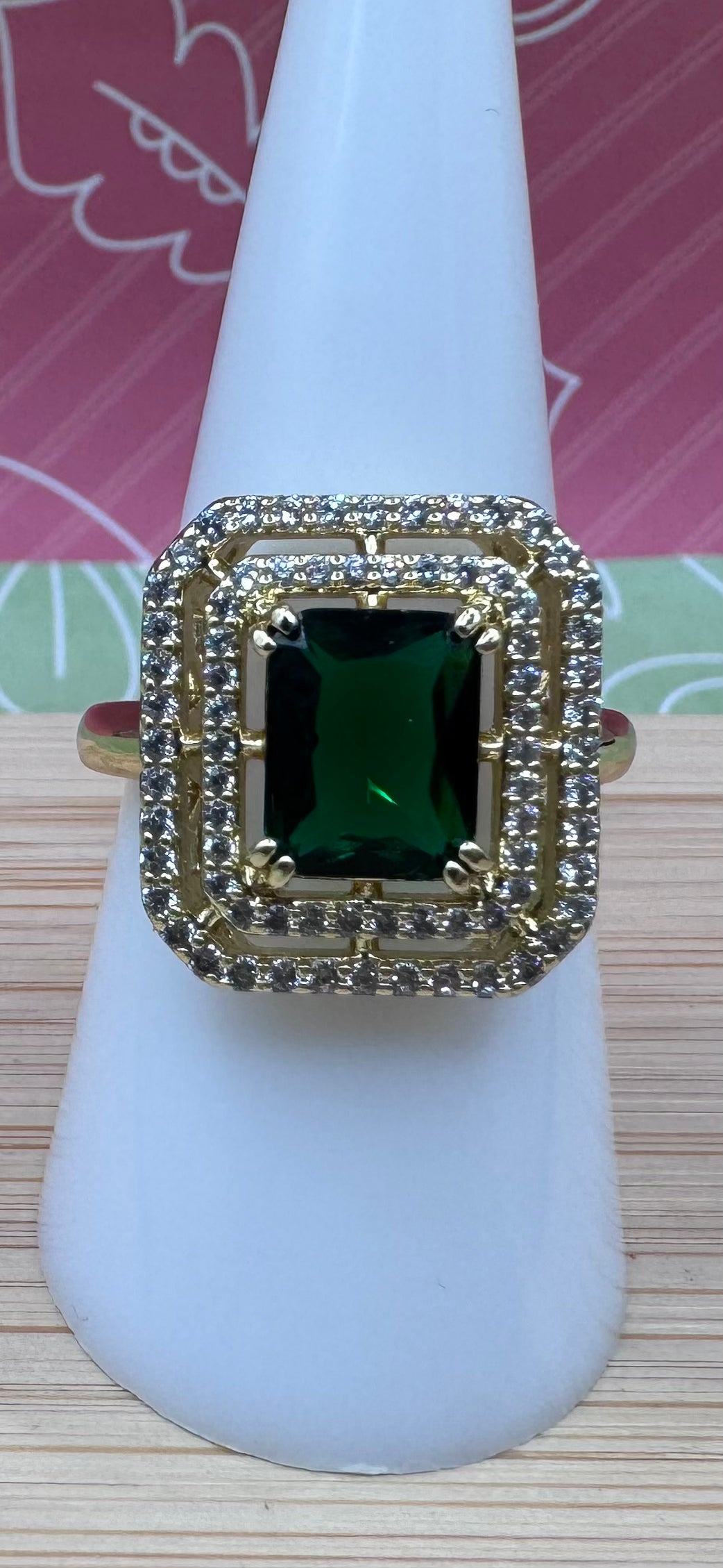 14K Square Bling Green Ring SCF-0506R