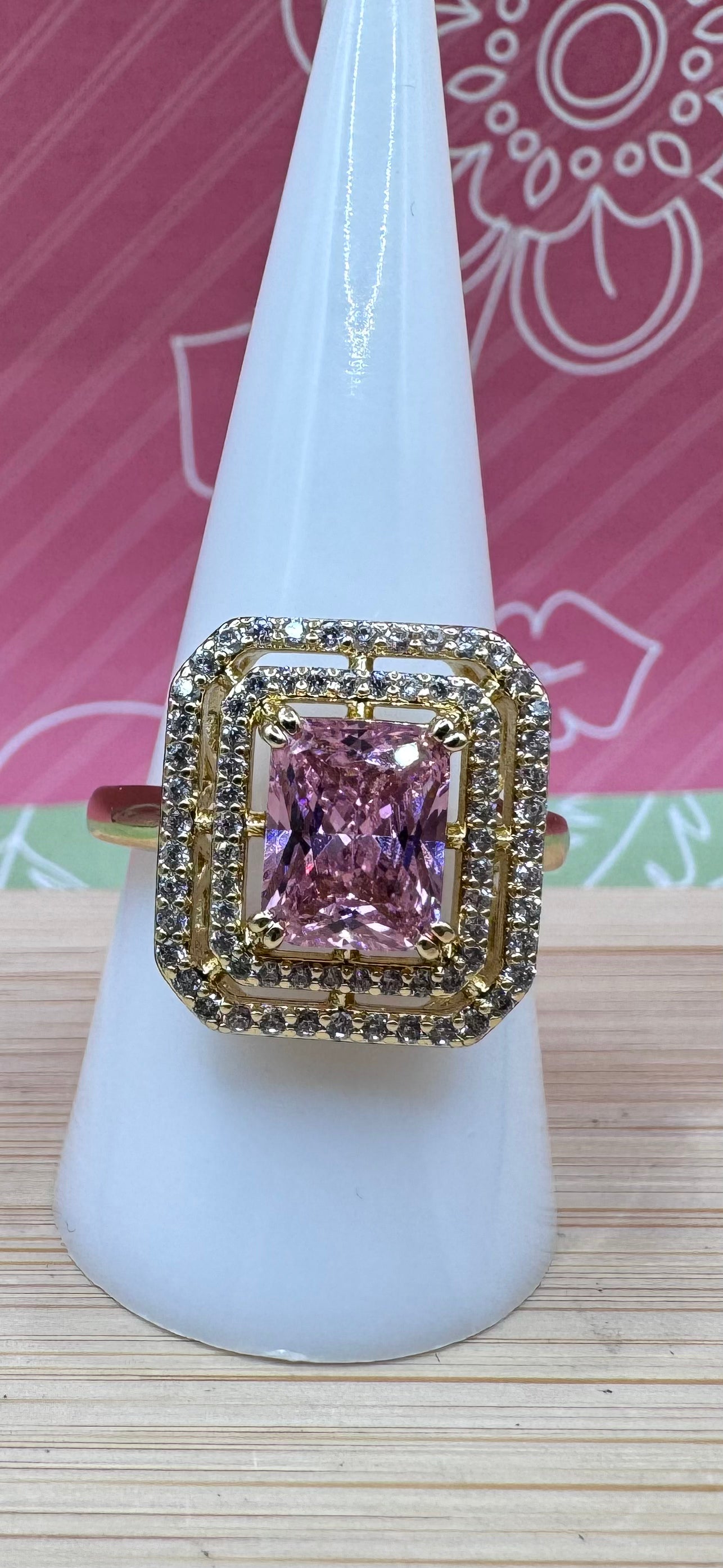 14K Square Bling Pink Ring SCF-0506R