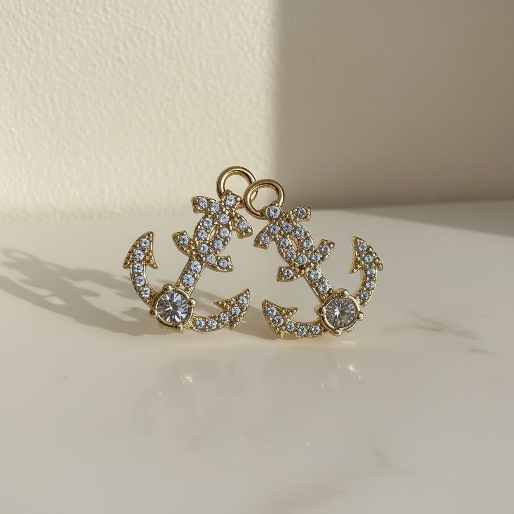 14K INSP CC Anchor Stud Earrings RQ221