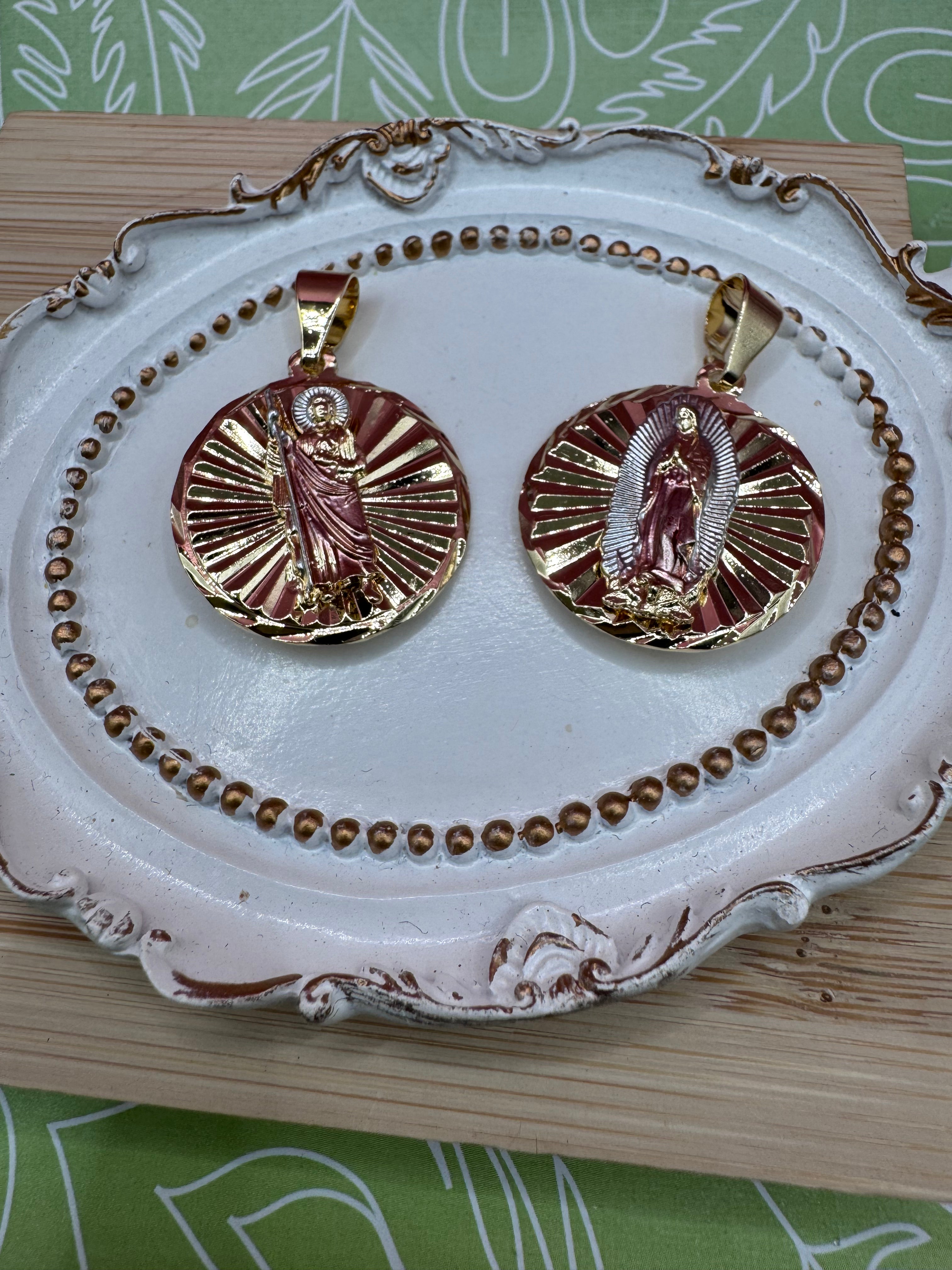 14K Two Face Religious Pendant Tri-Color