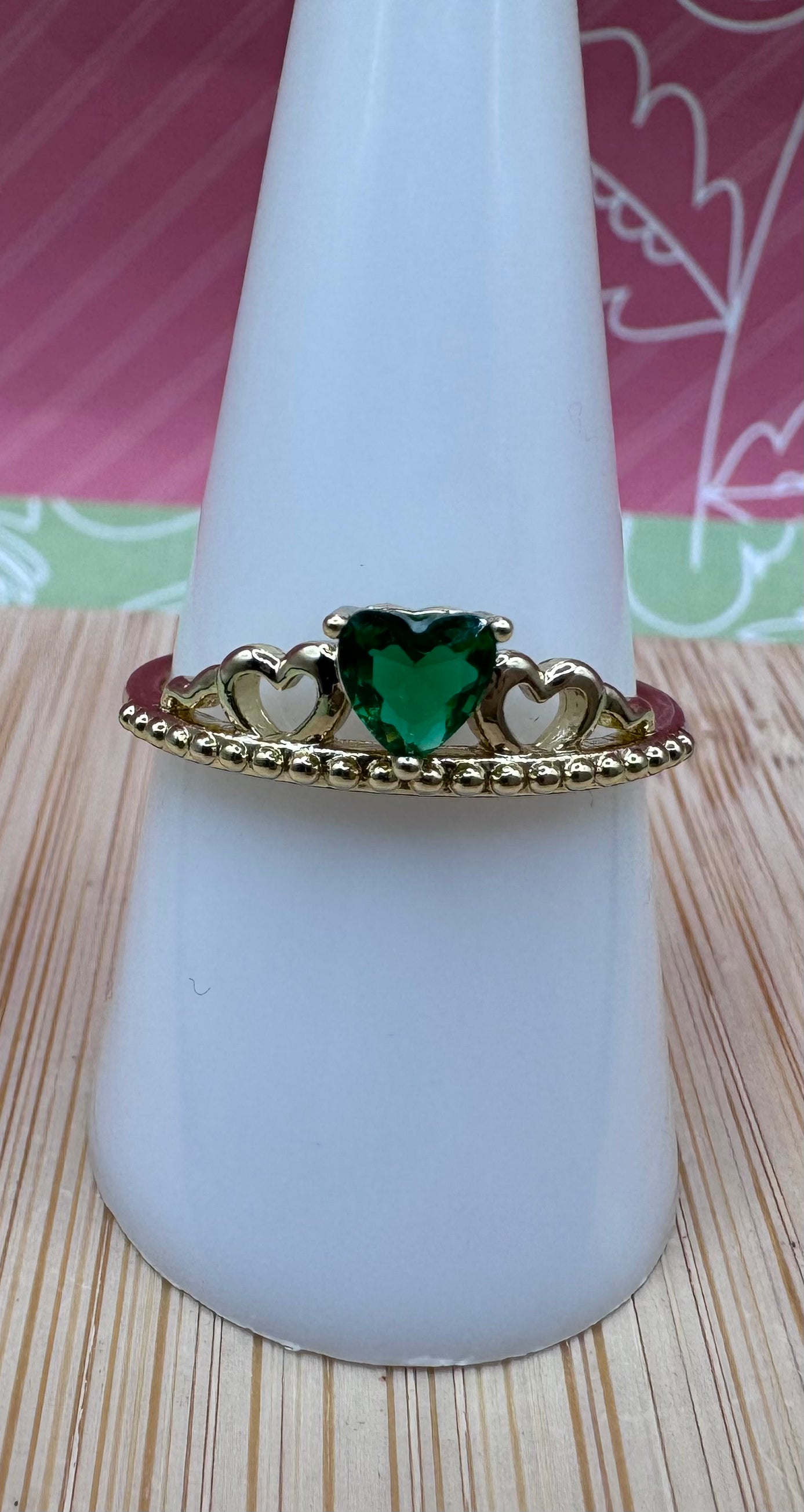 14K Heart Crown Ring RYX-0220 Green X001202189