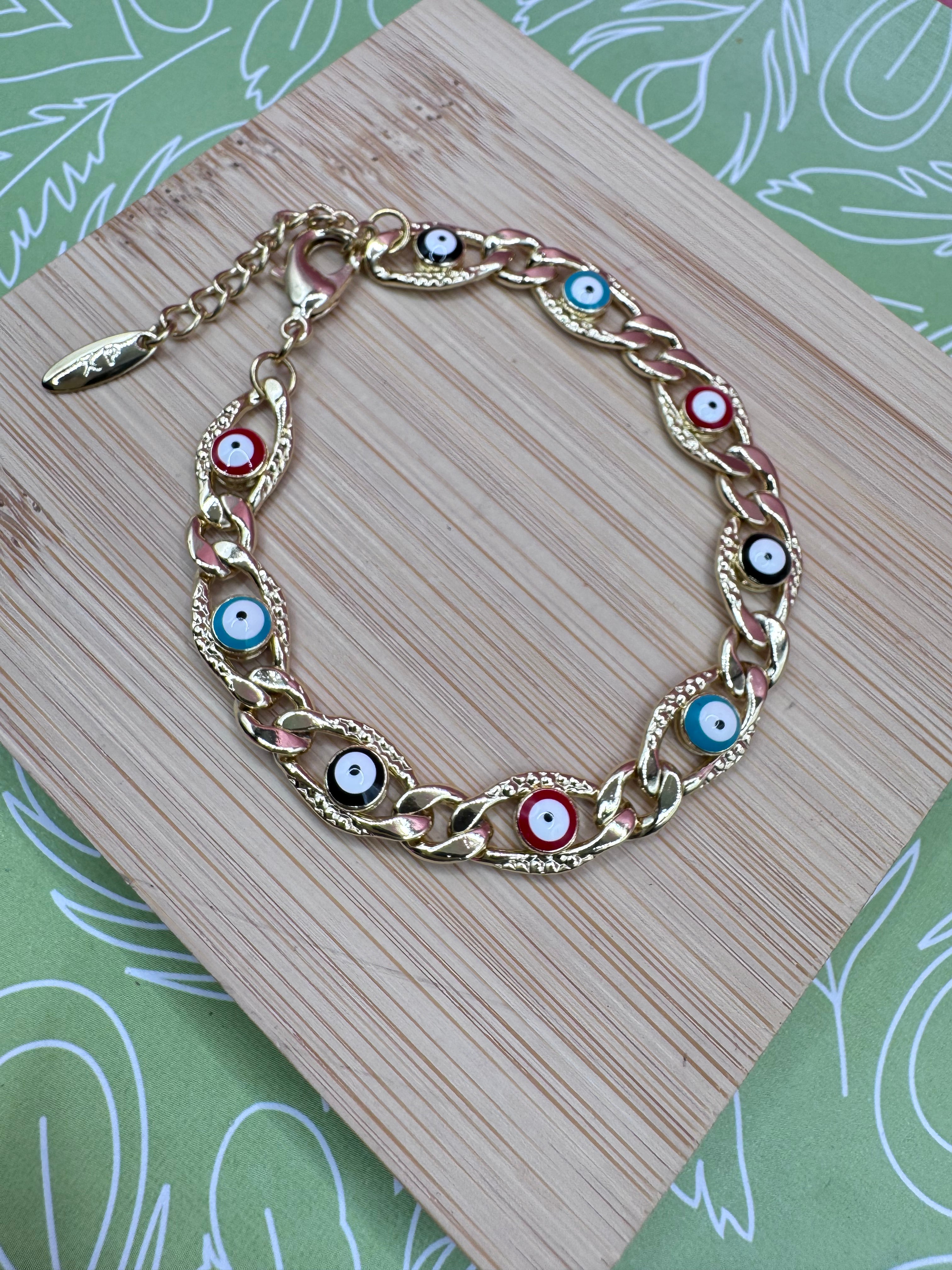 14K Multicolor Evil Eye Bracelet X001209327a