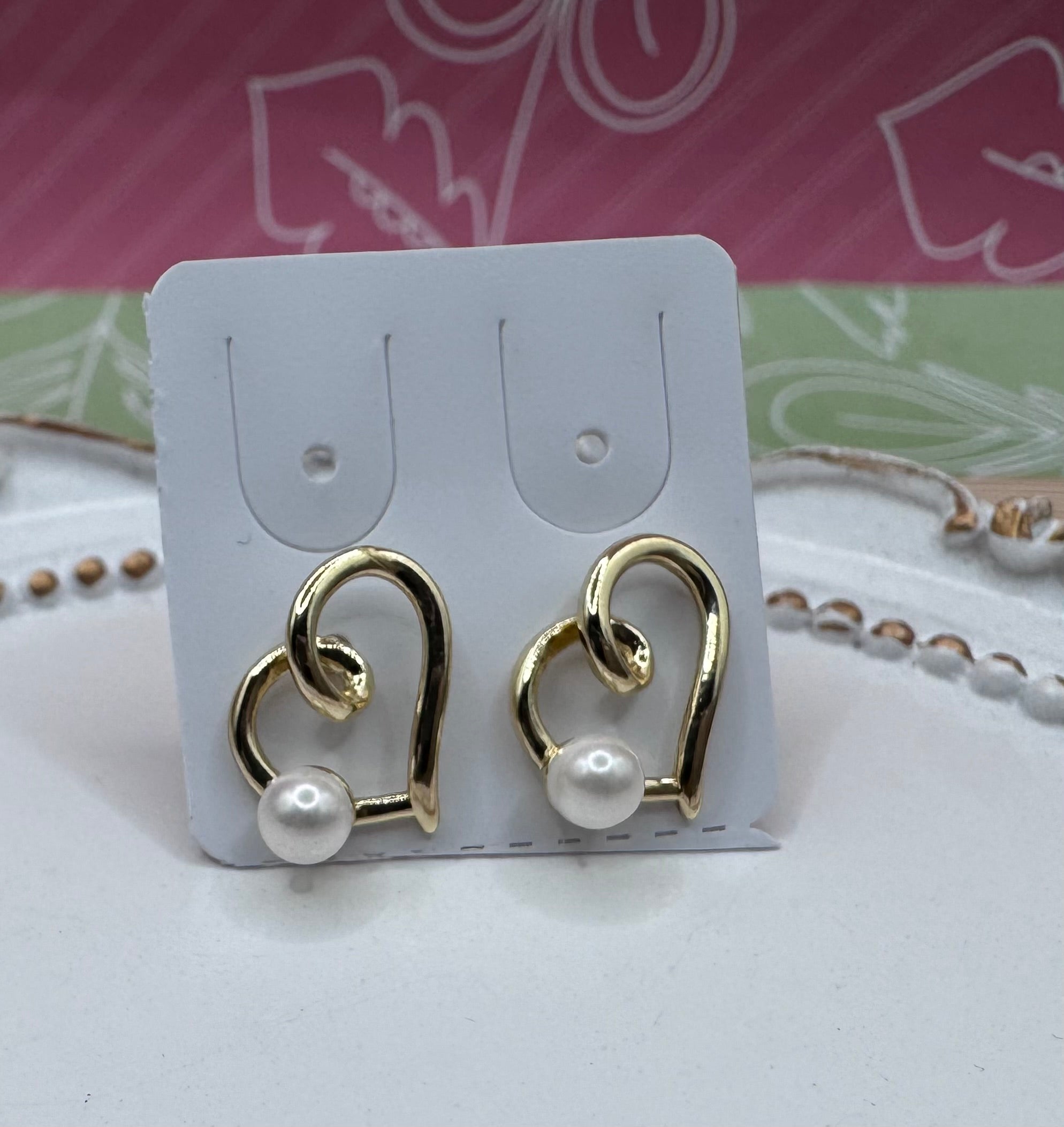 14K PEARL HEART STUD EARRING RK-51850004