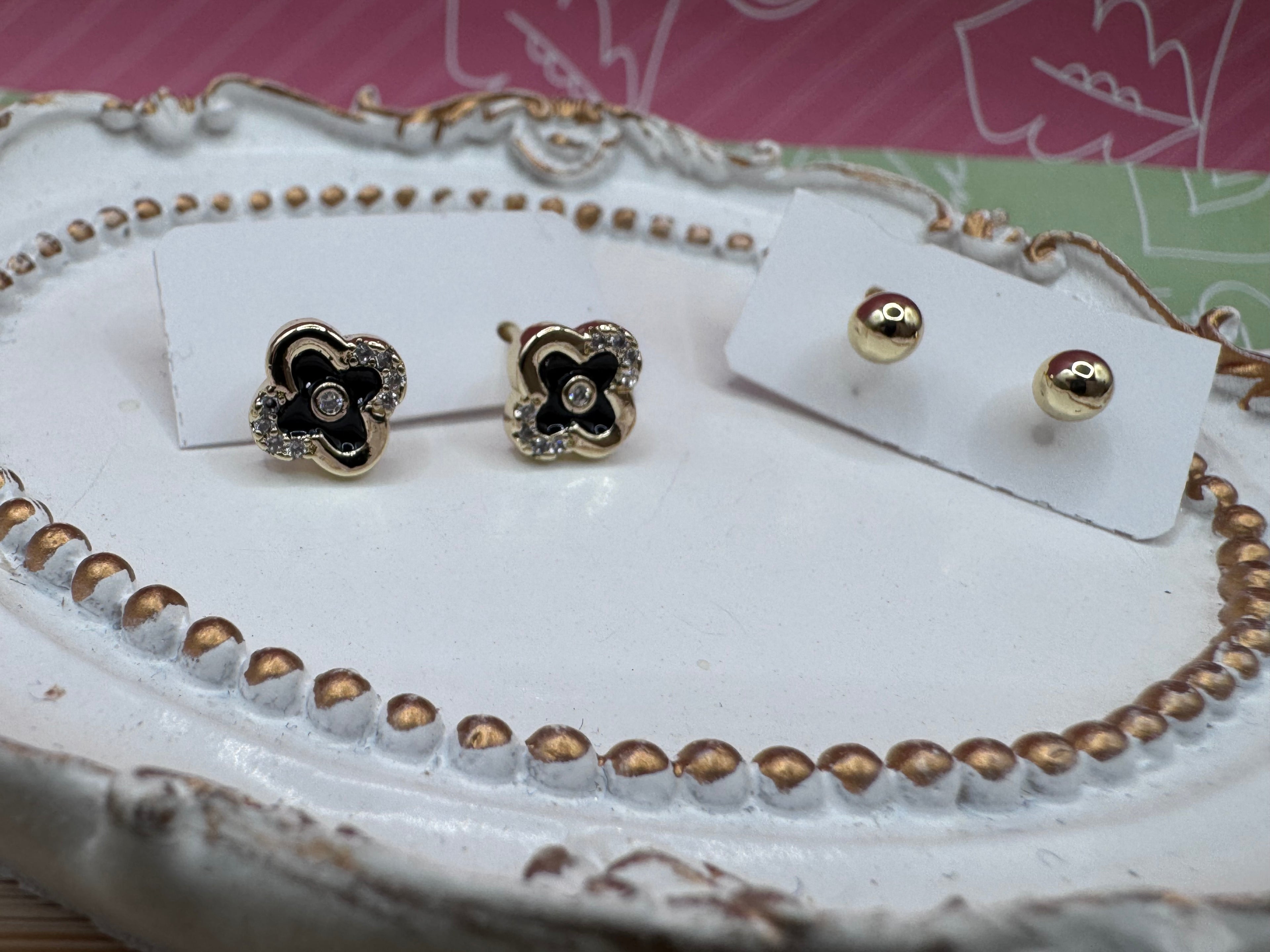 14K BLACK CLOVER STUD SAFETY BACK EARRING RH-05190003
