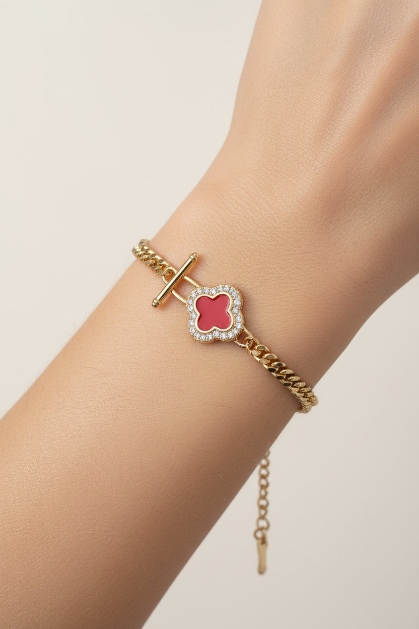 14K RED CLOVER BRACELET OS-07530002