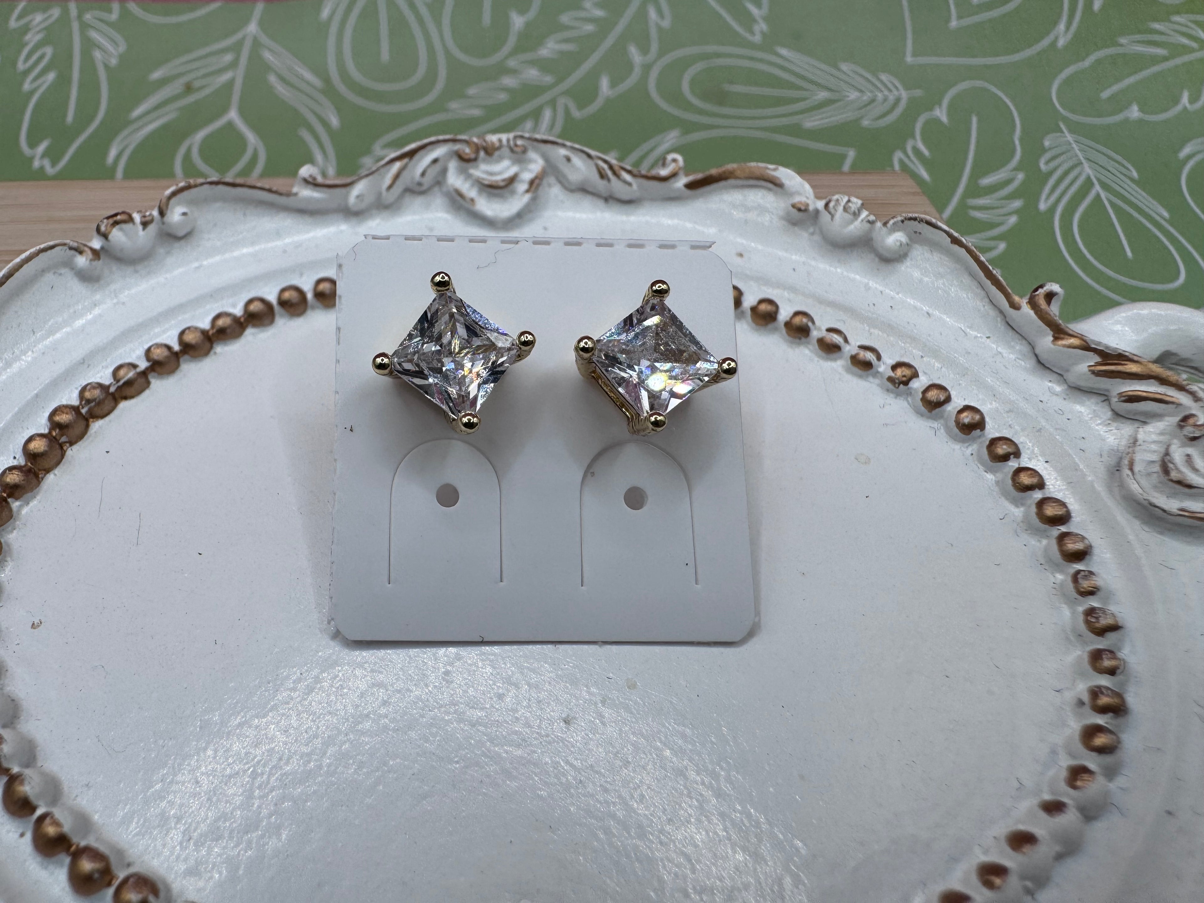 14K CLEAR SQUARE STUD 6N RK-01370086