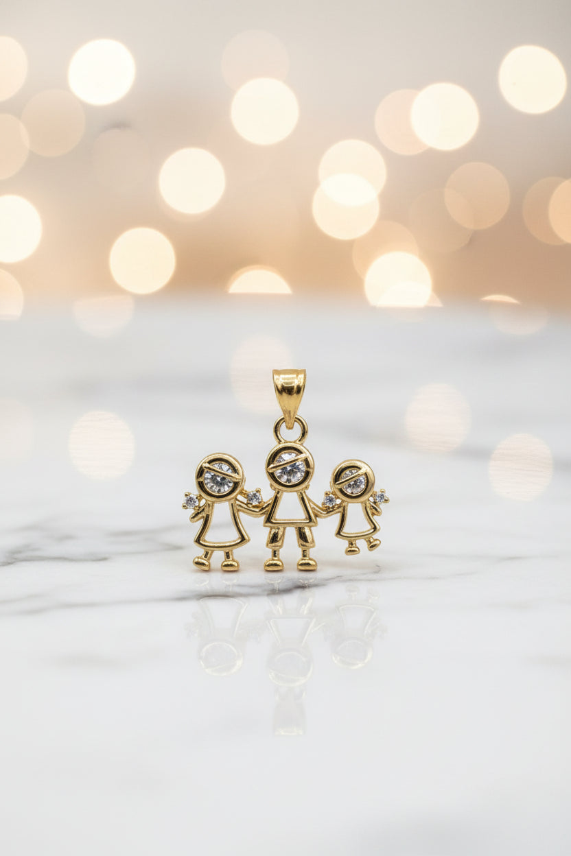14K FAMILY PENDANT -2 GIRL & 1 BOY