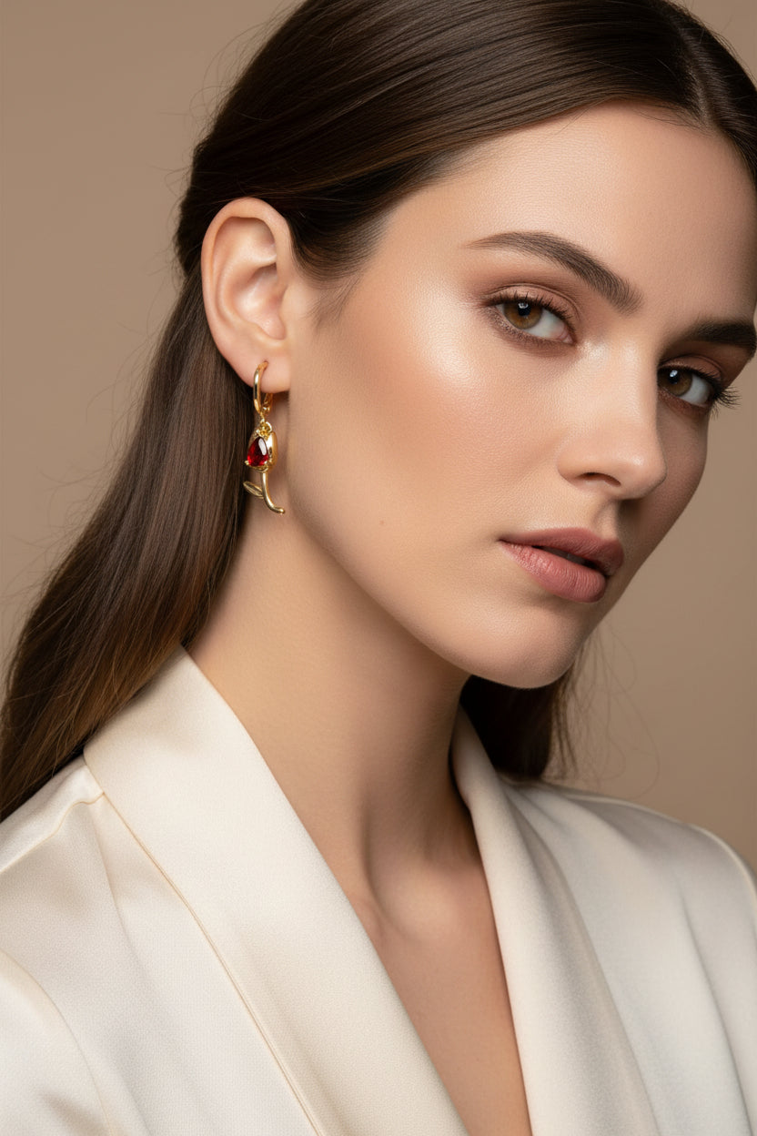 14K RED TULIP FLOWER DANGLE EARRING GT-07330012