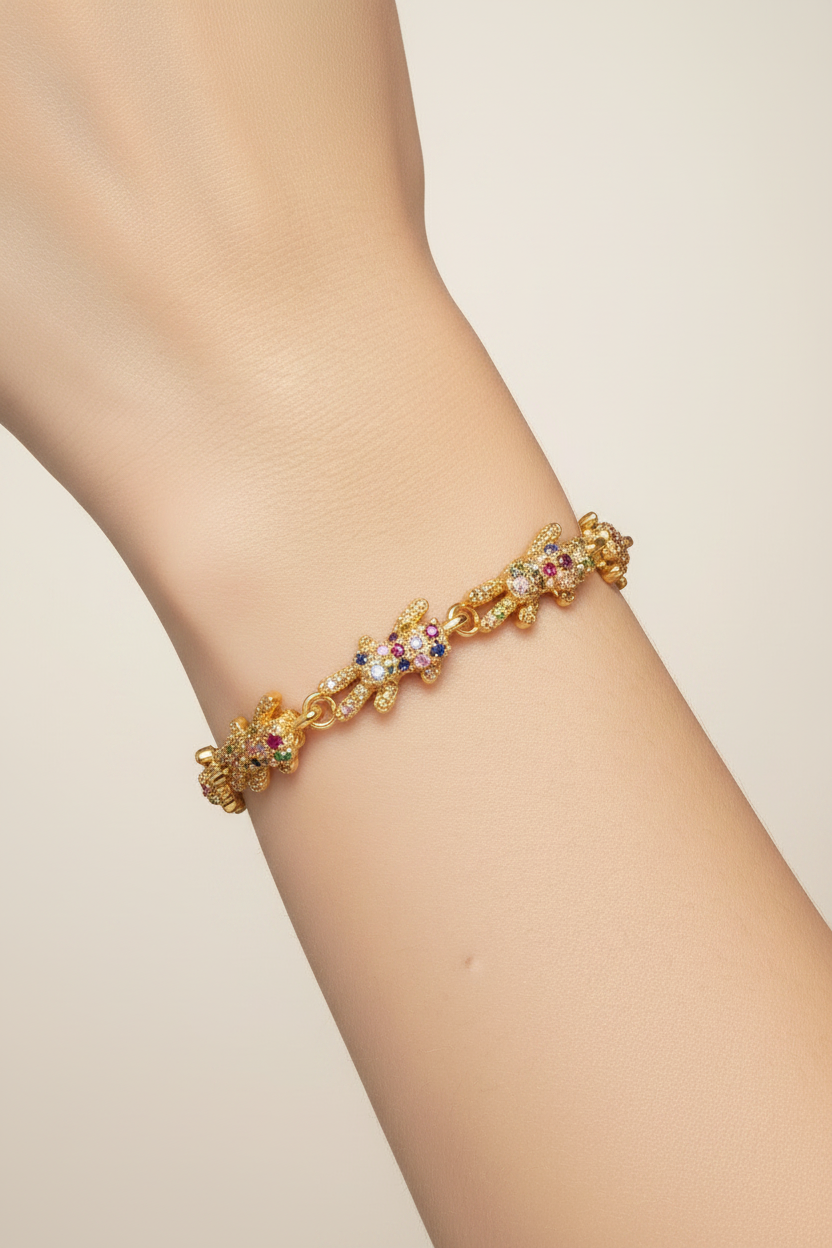 14K MULTI-COLOR TEDDY BEAR LINK BRACELET 17+2EXT CM MS-24090004