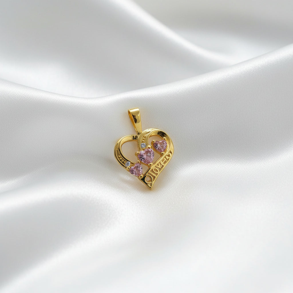14K THREE PINK HEART PENDANT