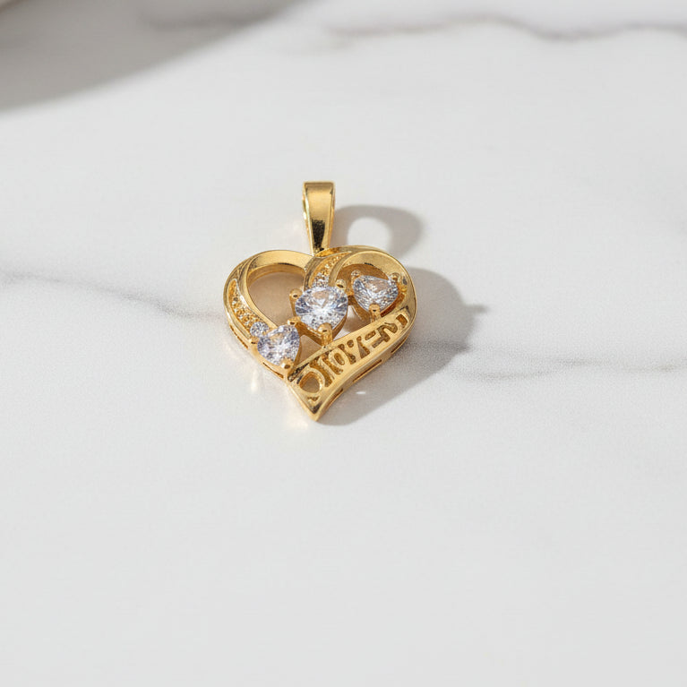 14K THREE CLEAR HEART GEMSTONES