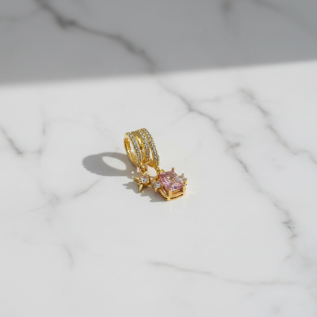 14K RECTANGLE PINK STONE CHARM PENDANT