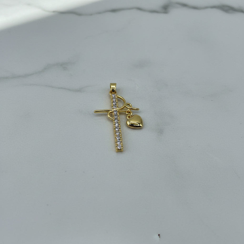 14K CROSS WITH HEART PENDANT