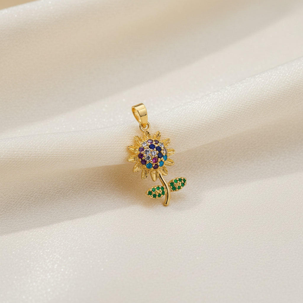 14K MULTICOLORED SUNFLOWER PENDANT